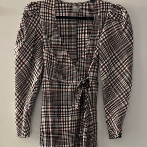 ASOS Design Long Sleeve Plaid Wrap Maxi Dress— SIZE SMALL